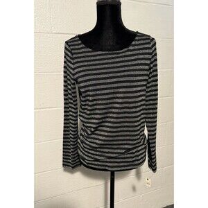Talbots Women’s Sz S Striped Shirt Long Sleeve Black gray & glittler silver NWT